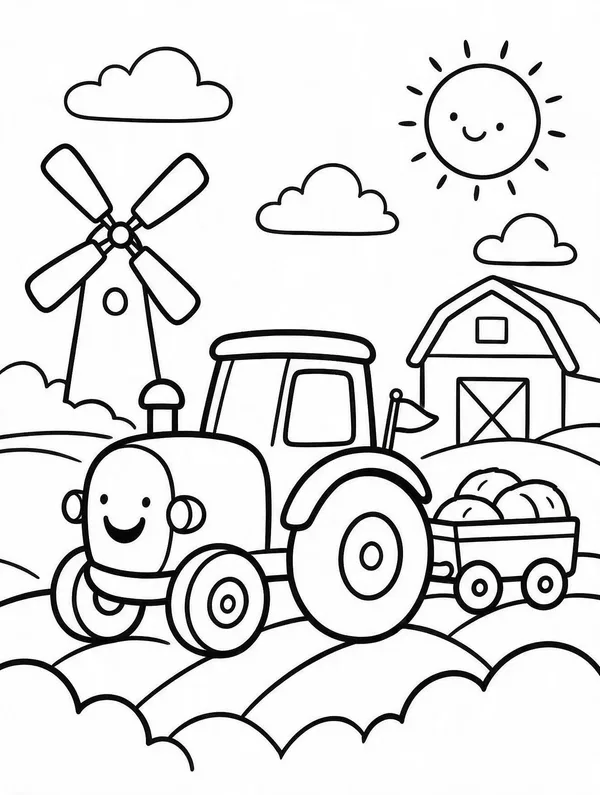 Ausmalbild Der Traktor auf dem Feld